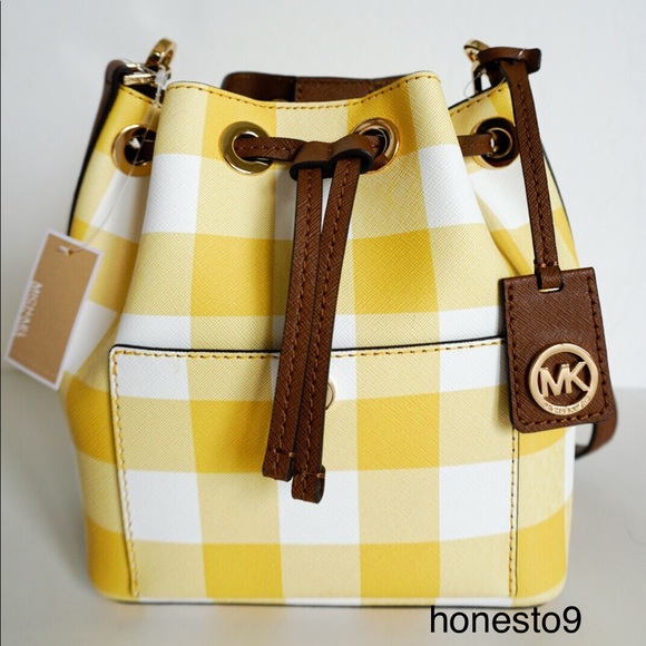 Michael Kors Small Bucket Bag Yellow White Gingham - Picture 3 of 8